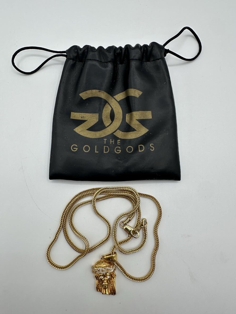Gold Gods Jesus Piece Chain 18K Gold Plated Pendant Necklace w/ Pouch